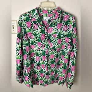 Charter Club Luxury Top Shirt Women’s L Linen Blend Pineapple Novelty Resort‎